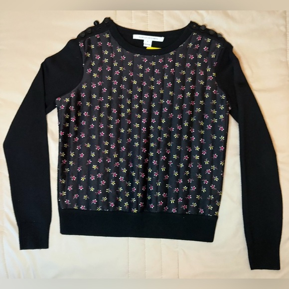 Diane Von Furstenberg Black Sweater with Pink Floral Design - Picture 3 of 8